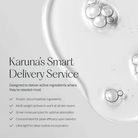 Karuna being applied to hand model demonstrating spreadability benefit: smooth, non-greasy finish