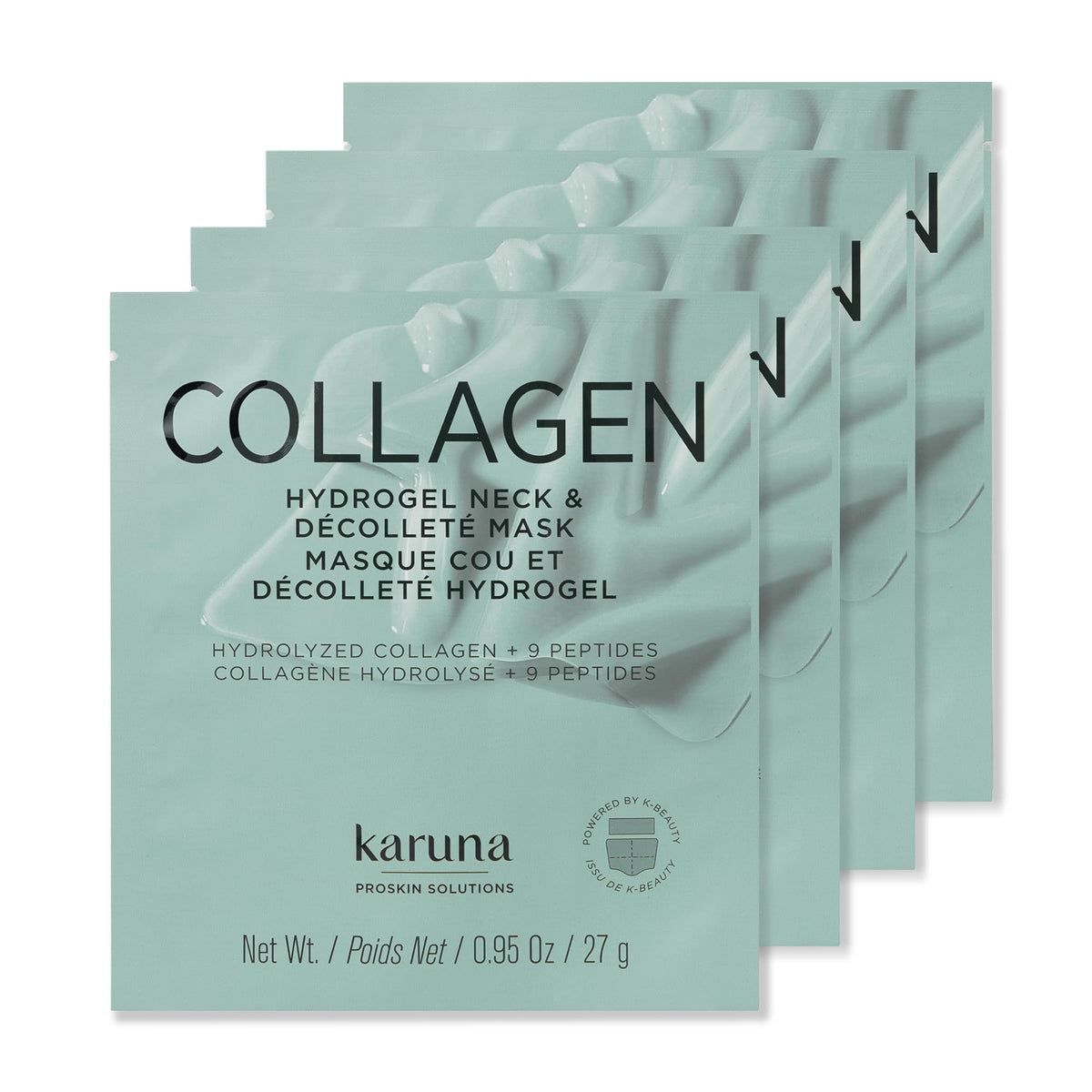 Karuna front packaging of neck mask showing details and clear benefits