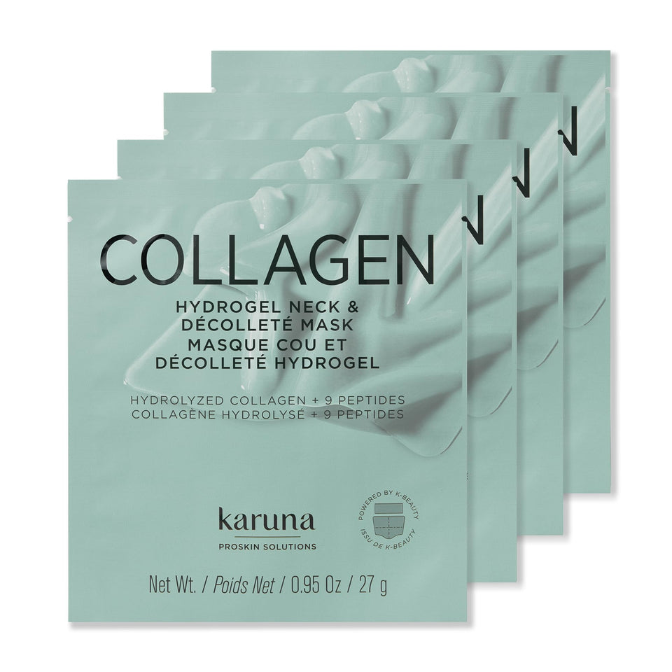 Karuna front packaging of neck mask showing details and clear benefits
