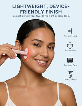 KARUNO serum applied under an LED mask for smoother device glide