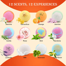 kastu individual bath bombs arranged to display twelve different aroma options