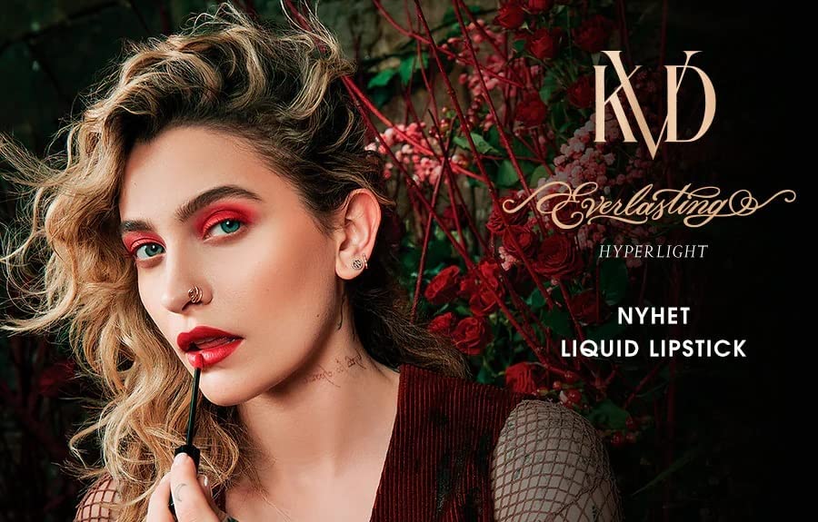 Kat Von D cap and barrel label visible for secure closure and ingredient ID