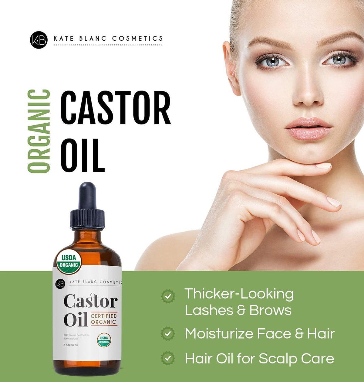 Kate Blanc Cosmetics dropper dispensing oil for precise brow and lash application