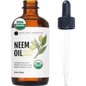 Kate Blanc Neem Oil front bottle showing organic 4oz label and practicality