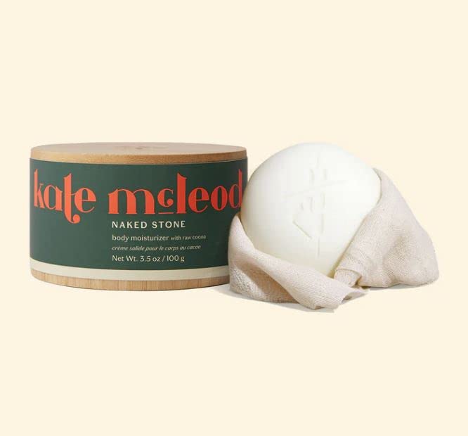 Kate McLeod Naked Stone front packaging showing compact travel-ready moisturizer