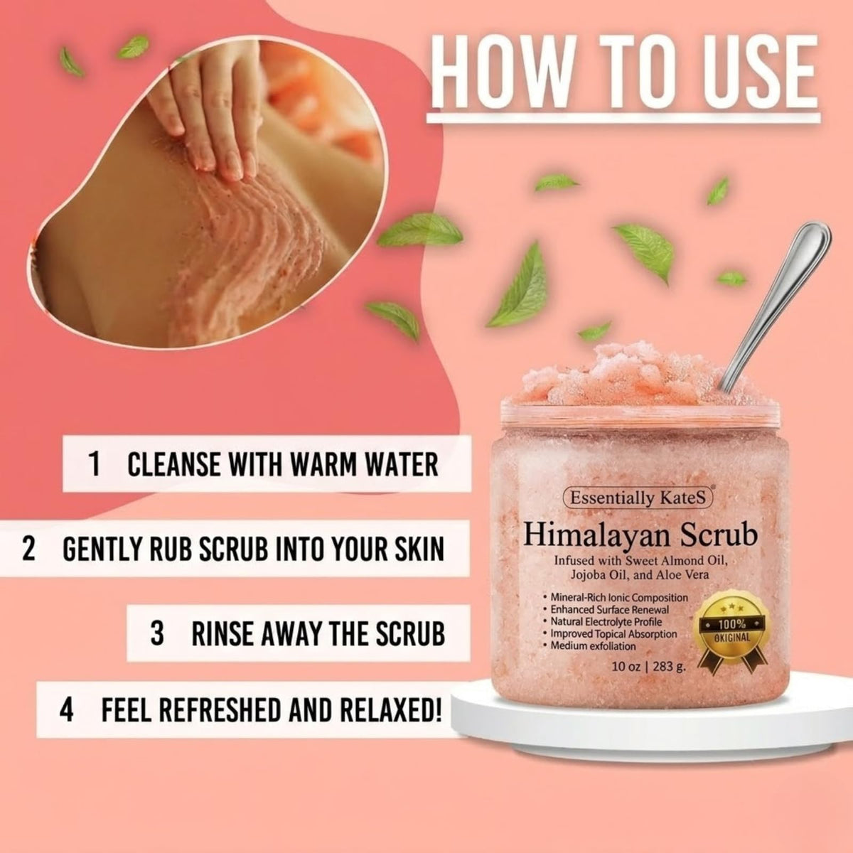 Feet and elbows being exfoliated with KateS scrub, showing targeted rough-area improvement