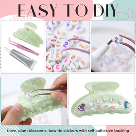 Kathfly alphabet and number charms spread out for personalized clip decorating