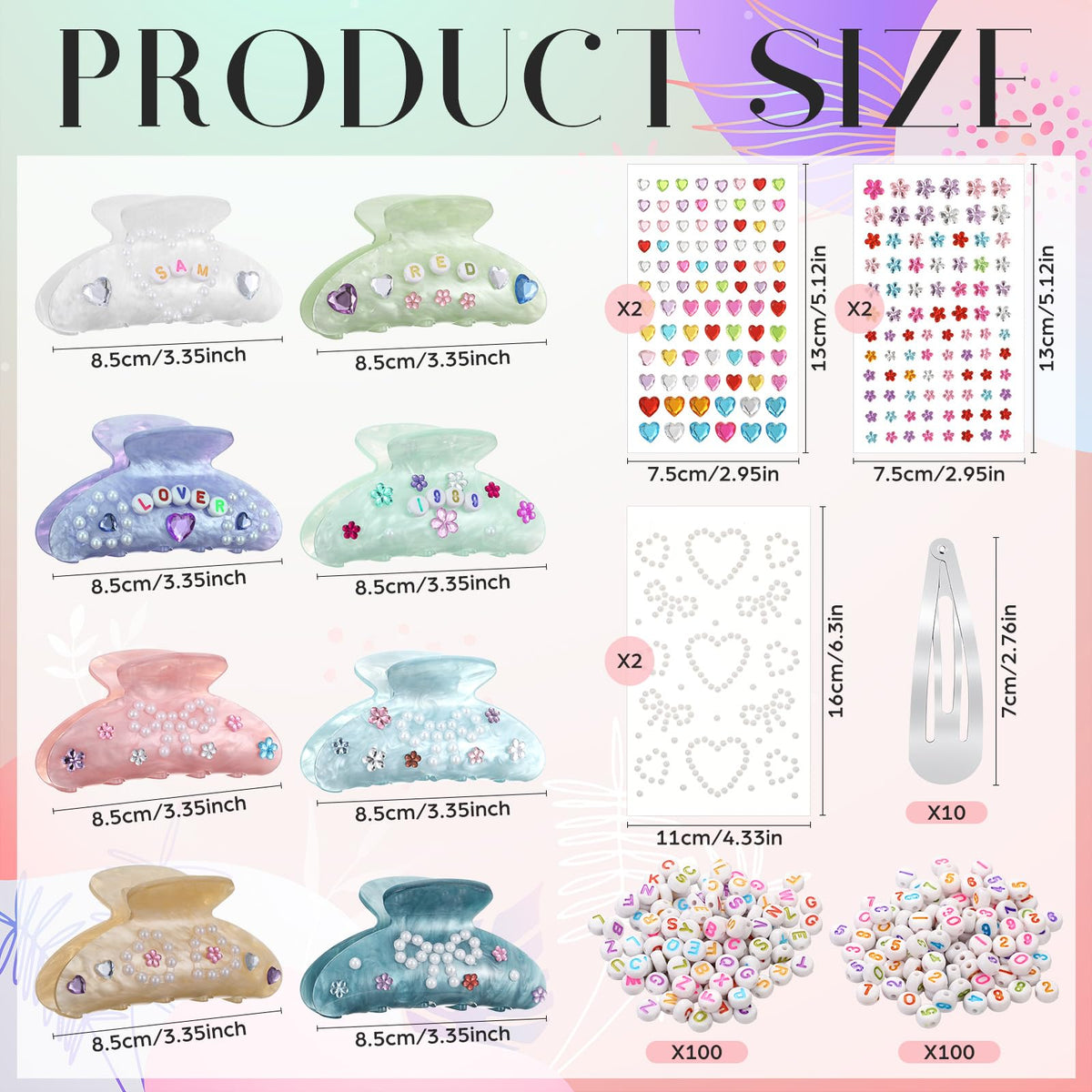 Kathfly pearl heart and plum blossom stickers sheet showing adhesive decals