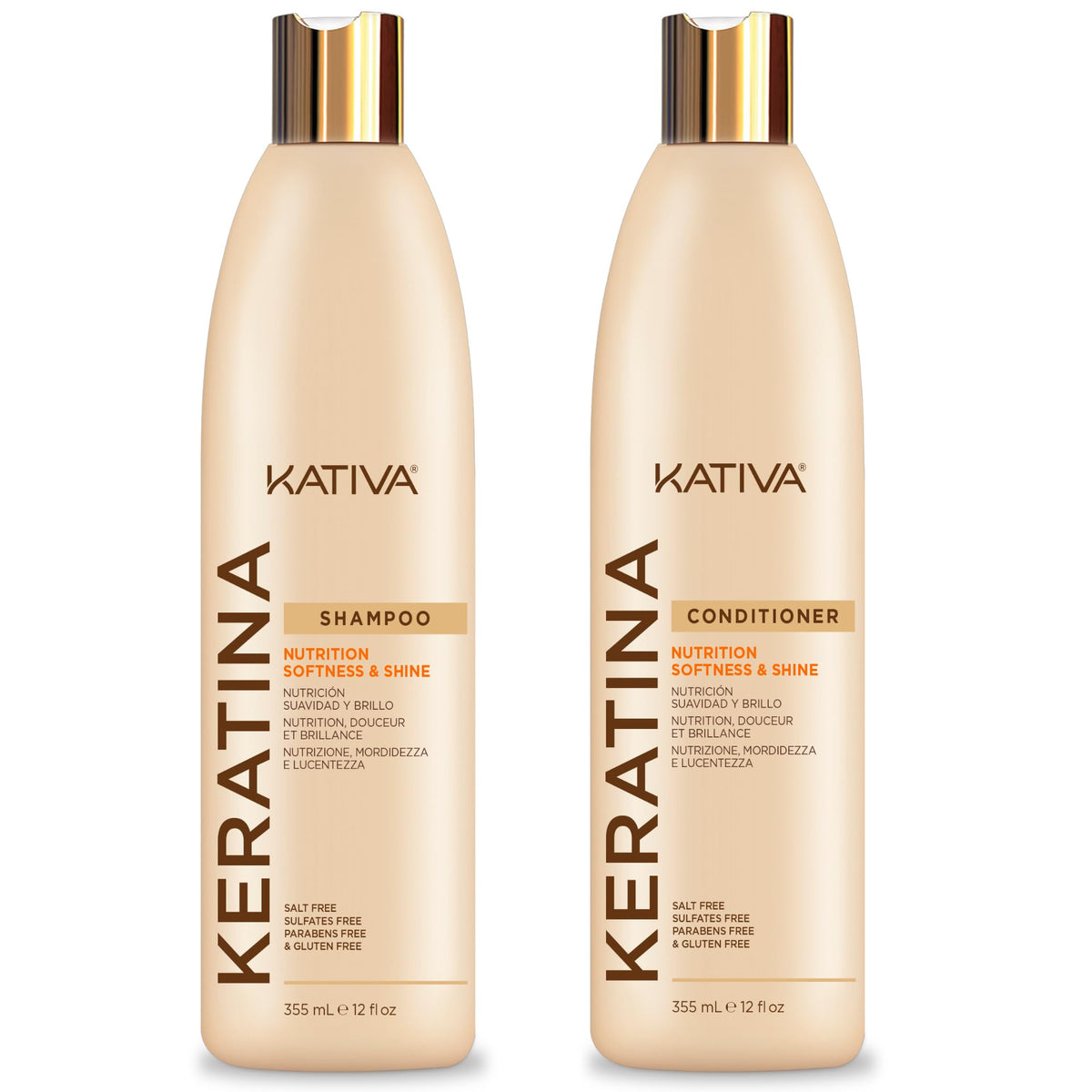 KATIVA keratin front pack showing bottles and glossy soft hair result