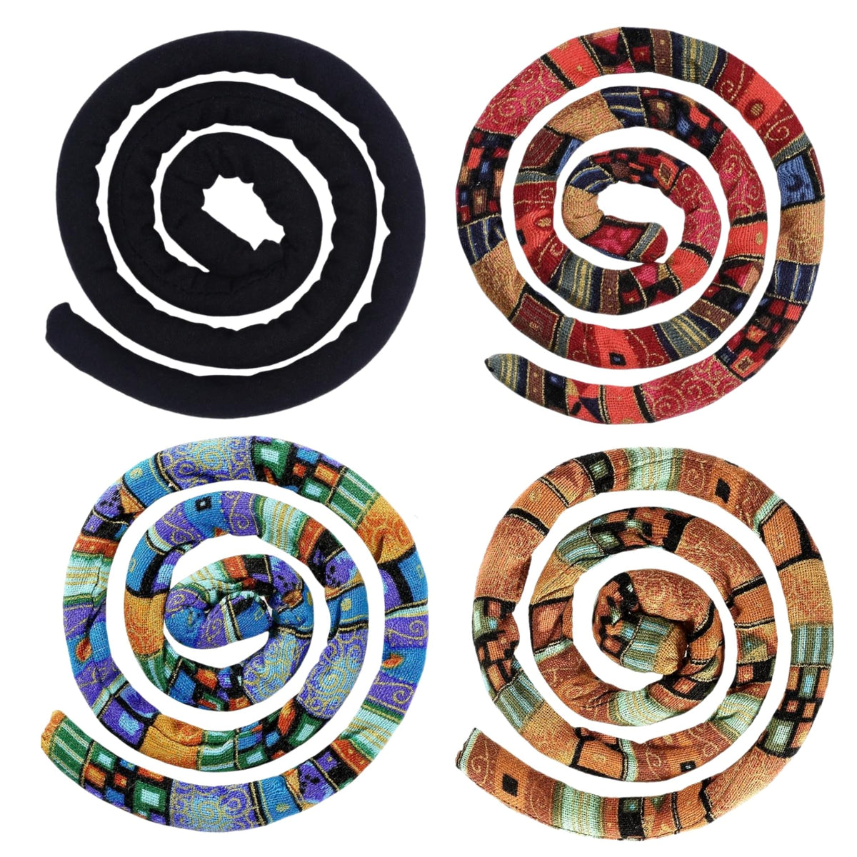 KATOCHUG front view of four spiral lock hair ties showing colors and shape, easy styling