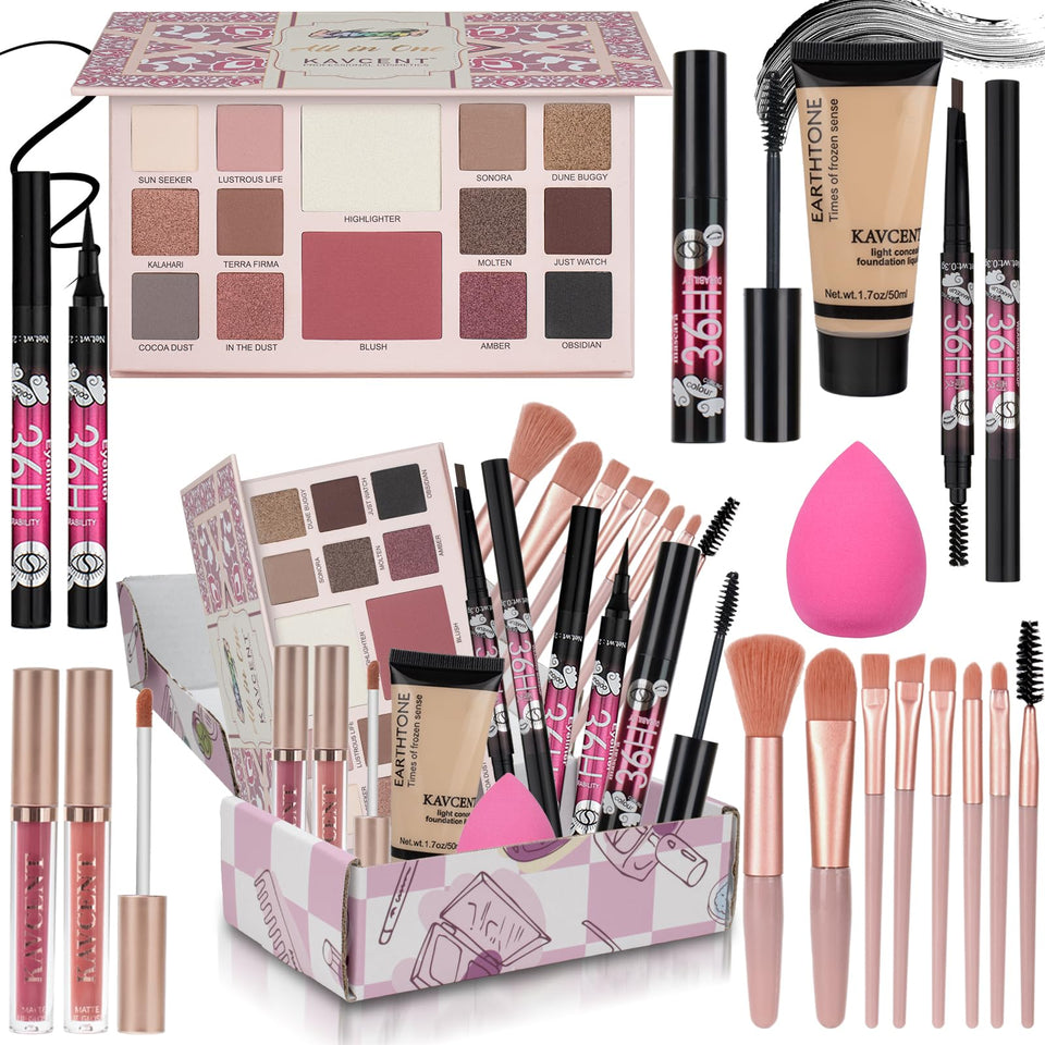 KAVCENT front packaging showing full makeup set and gift-ready presentation