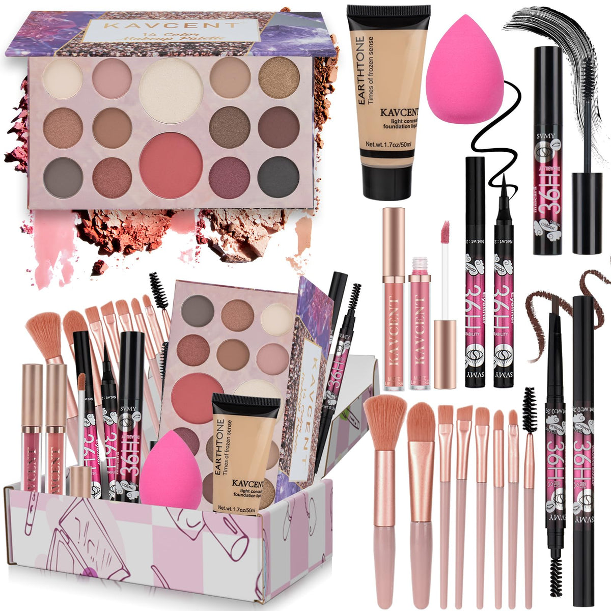 KAVCENT open front display showing full makeup set and easy portability