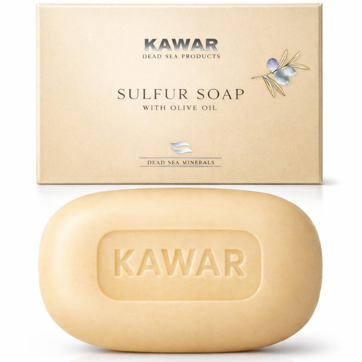 KAWAR front packaging showing Dead Sea sulfur soap benefits