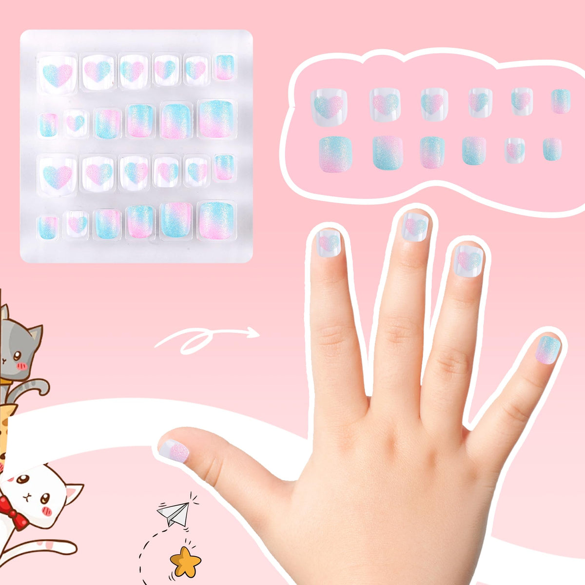 kawyehu child hands wearing short press-on nails for playful look
