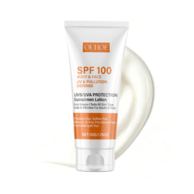 KAXIMIGEFU front packaging showing SPF 100 and compact tube benefit portability