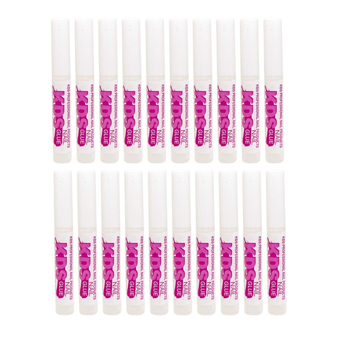 KDS nail glue front packaging showing 20 single-use tubes and clear adhesive benefit