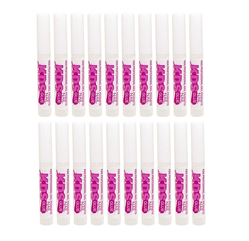 KDS nail glue front packaging showing 20 single-use tubes and clear adhesive benefit