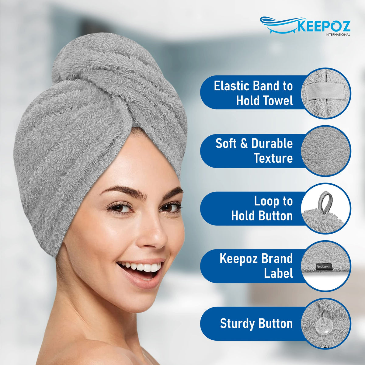 KEEPOZ folded towel in travel bag showing compact packing benefit