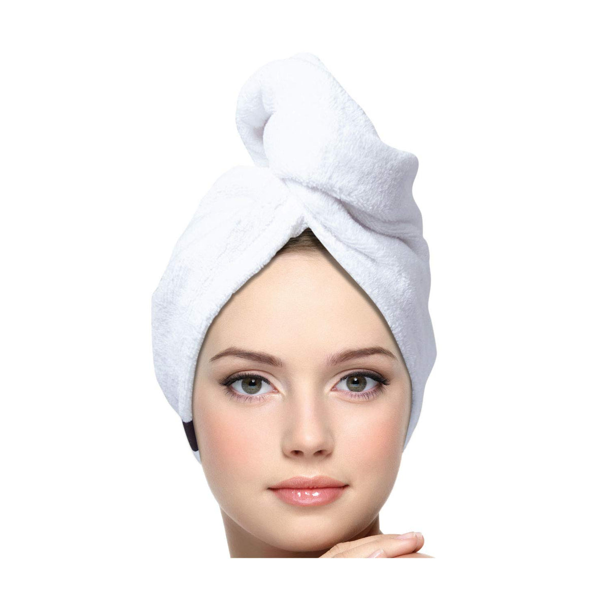 KEEPOZ front view of white hair turban showing clean design and spa-ready look