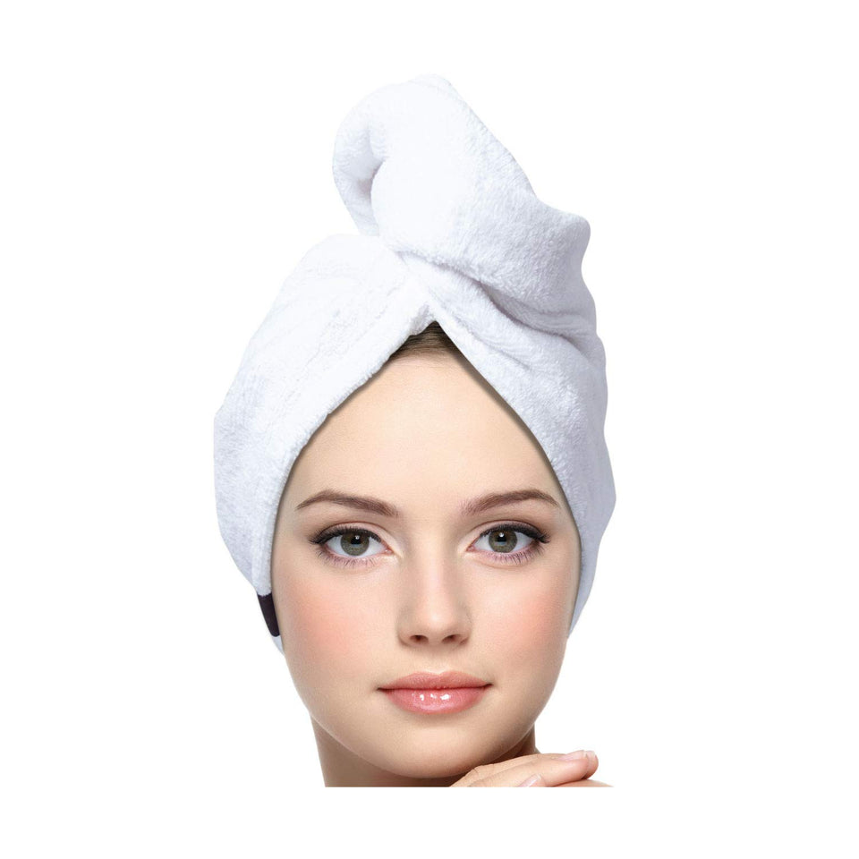 KEEPOZ front view of white hair turban showing clean design and spa-ready look