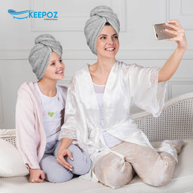 KEEPOZ hair wrap on curly hair profile showing full coverage and frizz control benefit