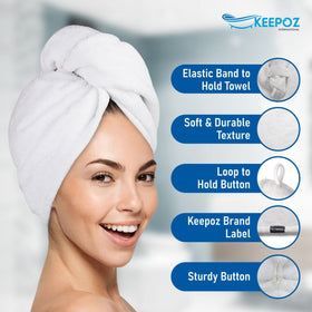 KEEPOZ model wearing turban in bathroom showing comfort and ease
