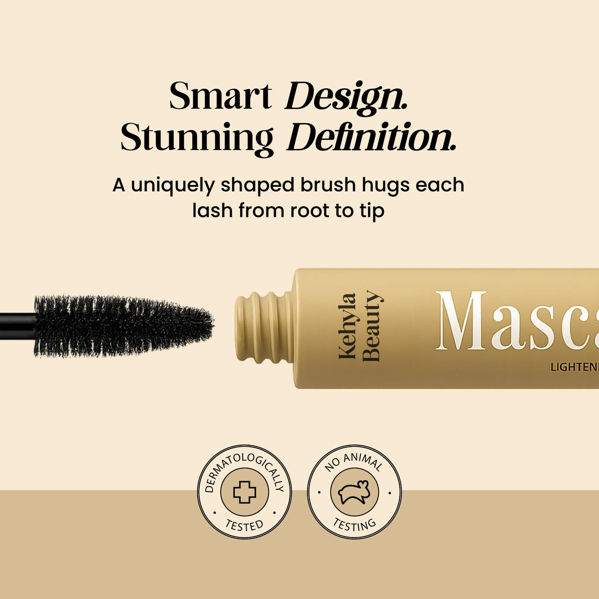 Kehyla Beauty brush applying mascara to lashes for gentle, even coating