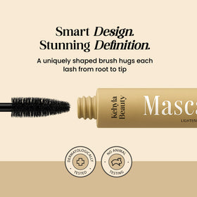 Kehyla Beauty brush applying mascara to lashes for gentle, even coating