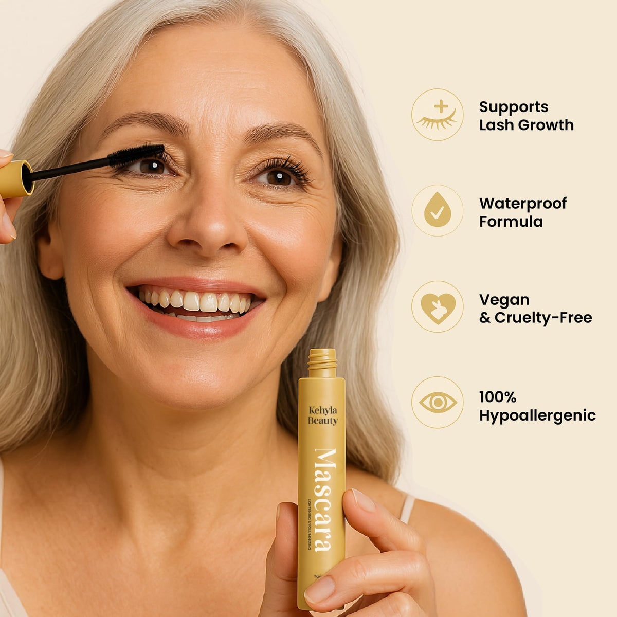 Kehyla Beauty wand texture swipe showing smooth formula for clump-free volume