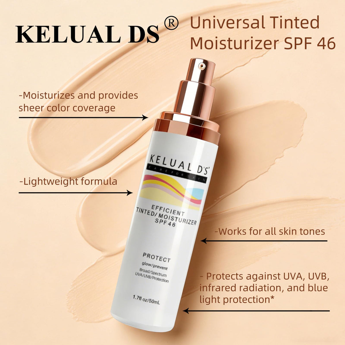 KELUAL DS applied and blended on skin demonstrating sheer coverage benefit