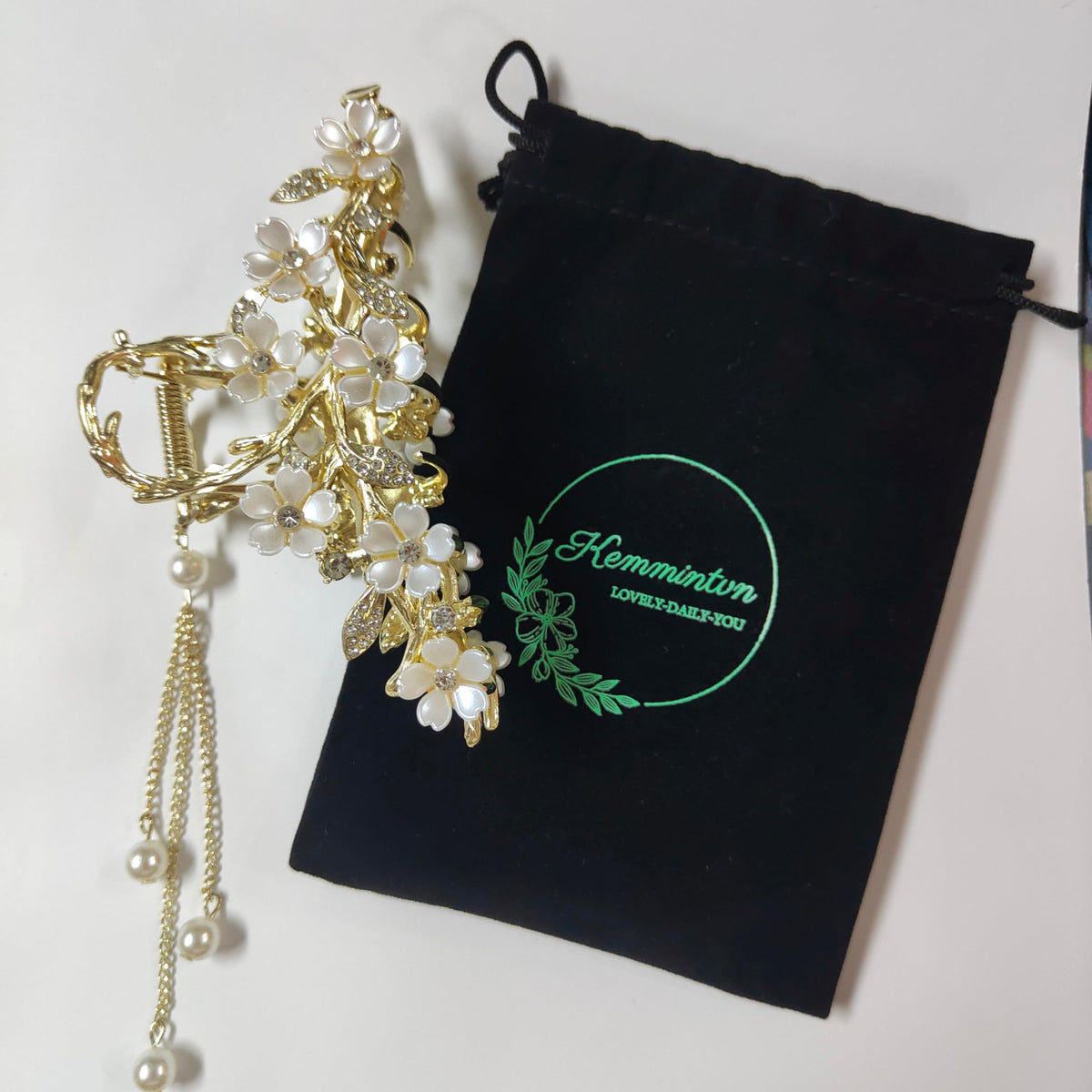 Kemmintvn close-up of lily of the valley petals and rhinestones highlighting fine workmanship