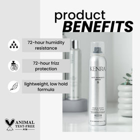 Kenra label close-up showing ingredients and low-hold benefit for styling