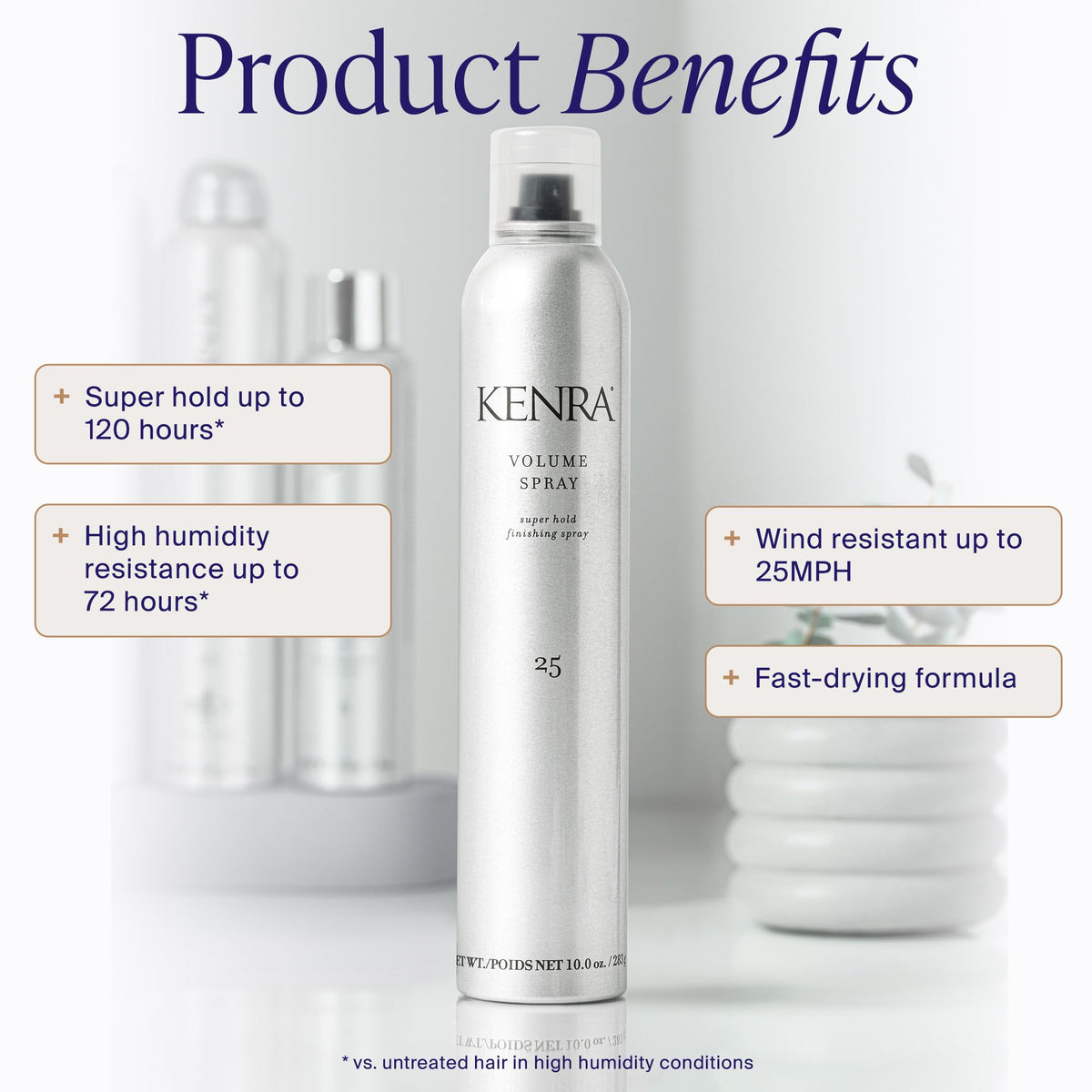 Kenra nozzle close-up highlighting precise spray delivery and fast-dry benefit