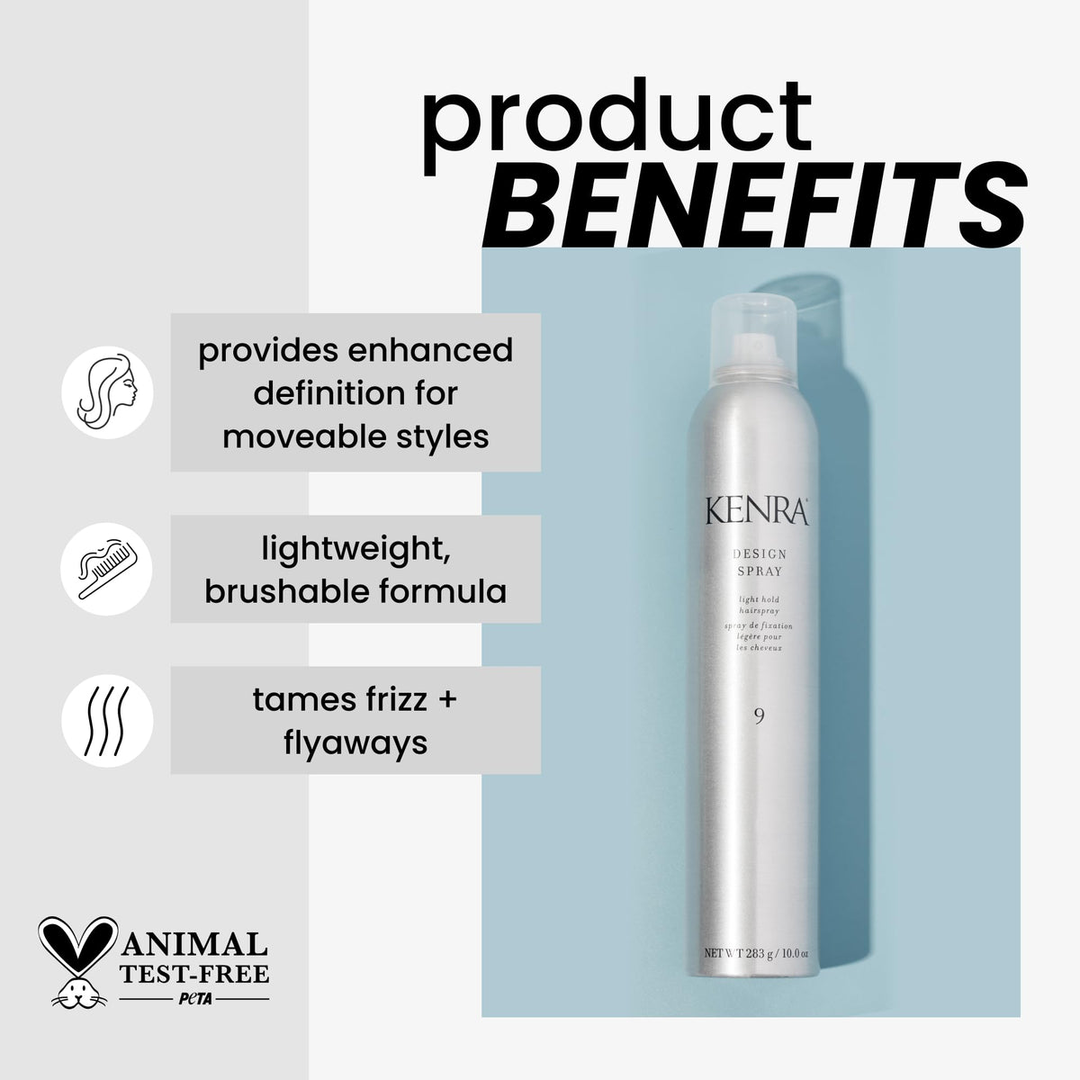 Kenra nozzle close-up spraying fine mist for even lightweight coverage