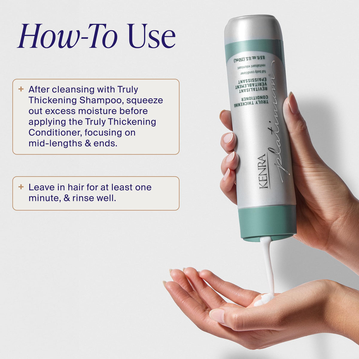Kenra applying conditioner on wet hair for improved manageability