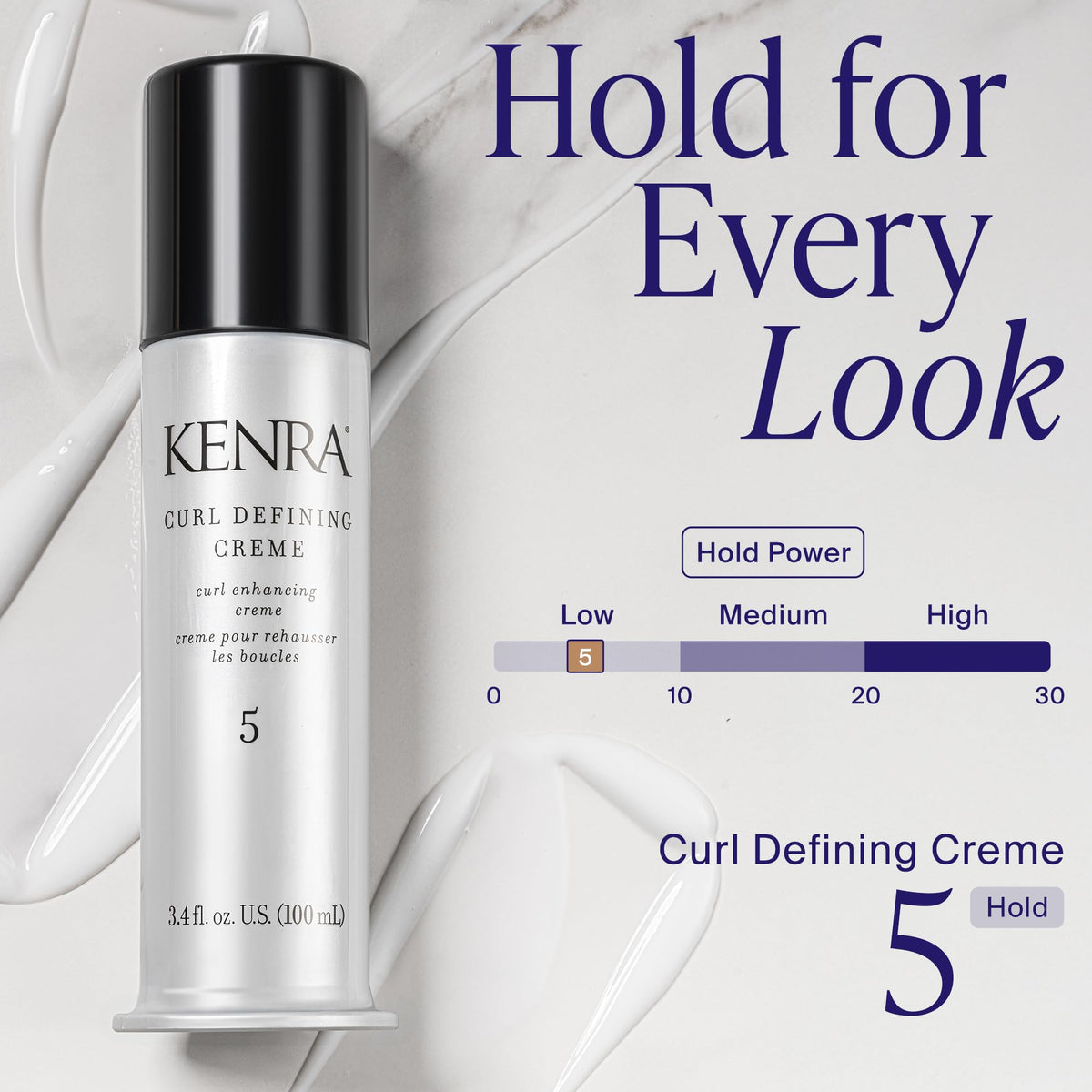 Kenra 3.4 fl oz size comparison in hand to show portable styling convenience