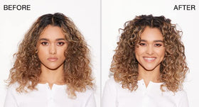 Kenra leave-in used with flat iron illustrating thermal protection during styling