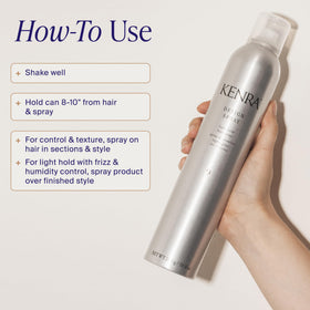 Kenra can beside a hand to show 10 oz scale and salon-sized value