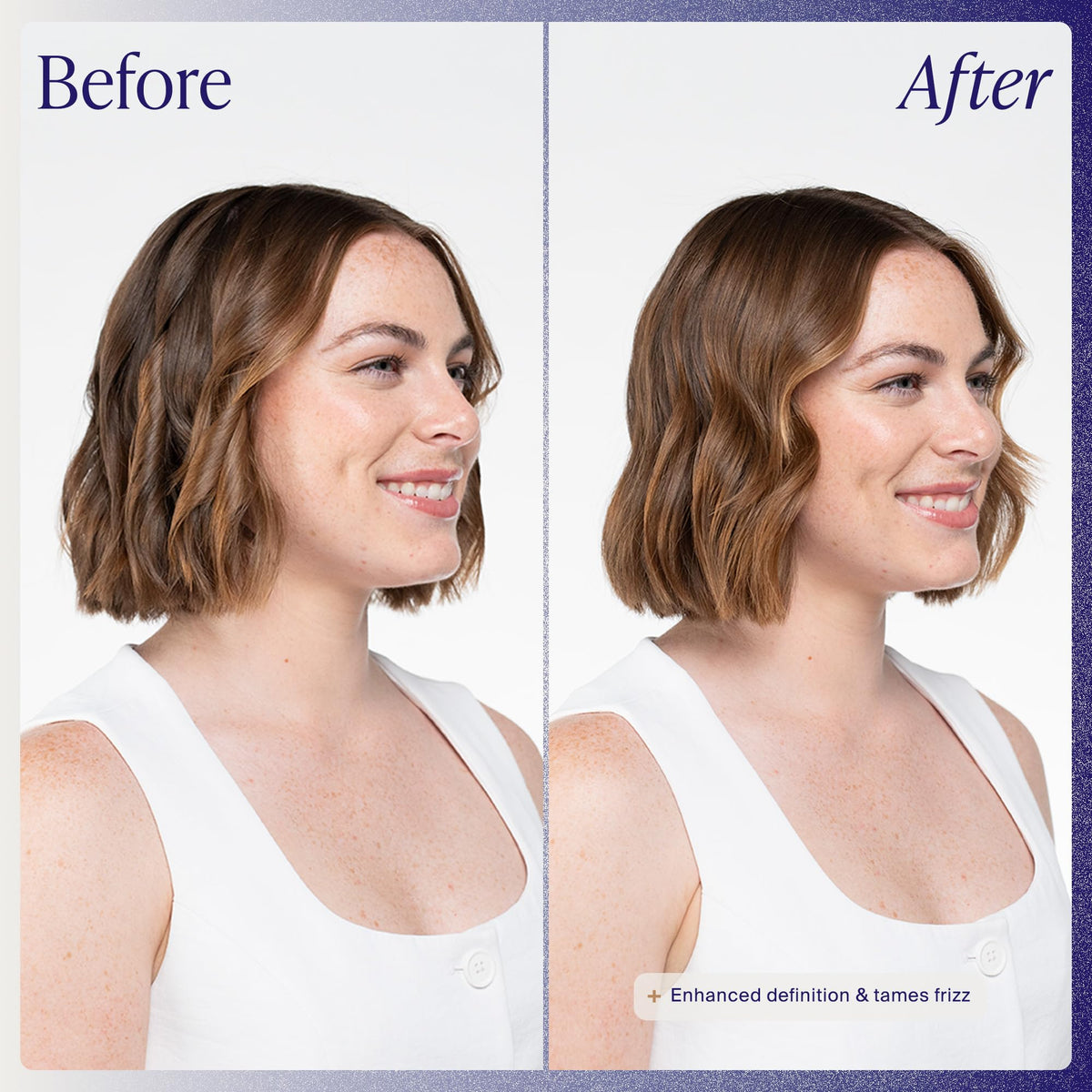 Stylist using Kenra spray to set layers with flexible, brushable hold