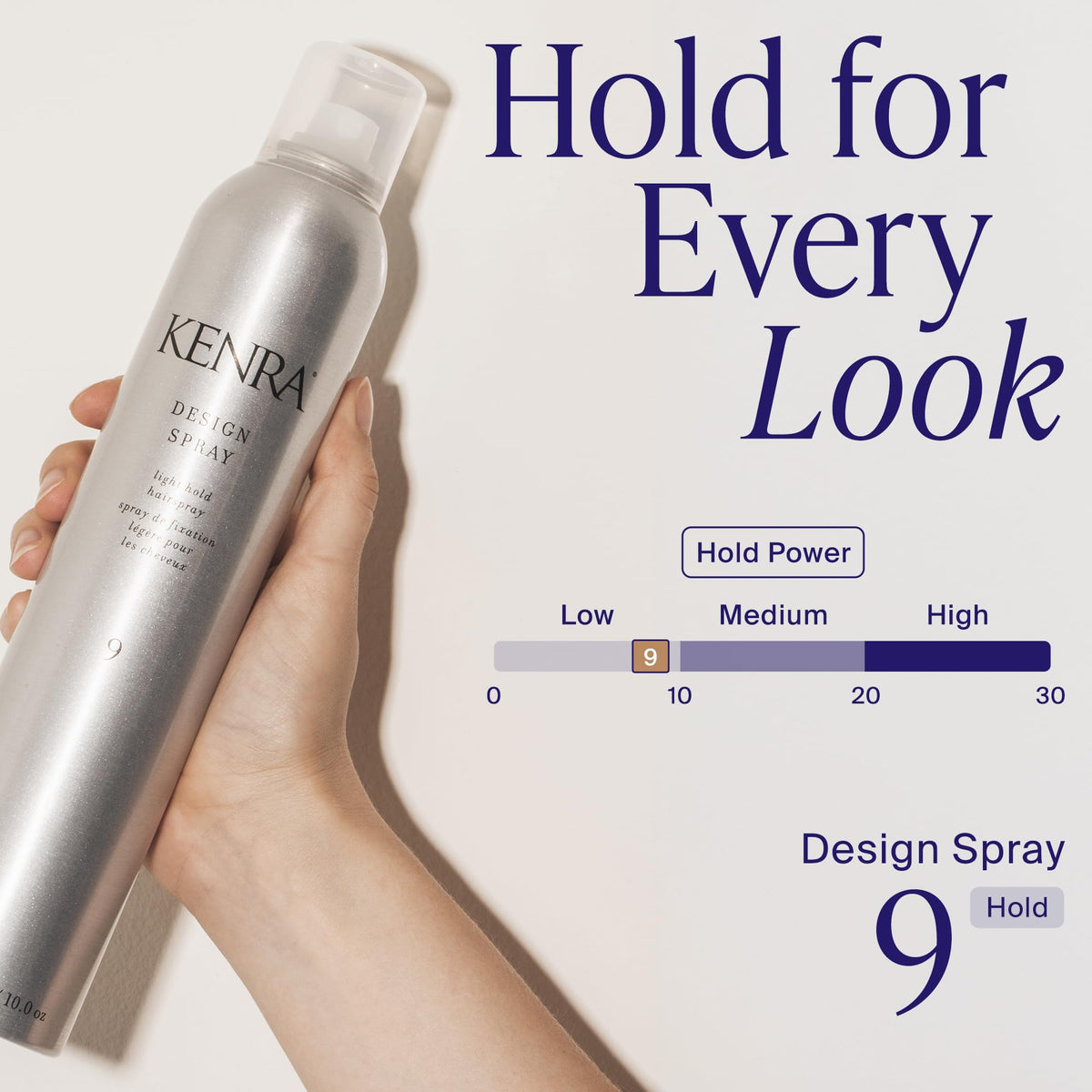 Kenra hairspray on styled hair showing soft, shiny texture and control
