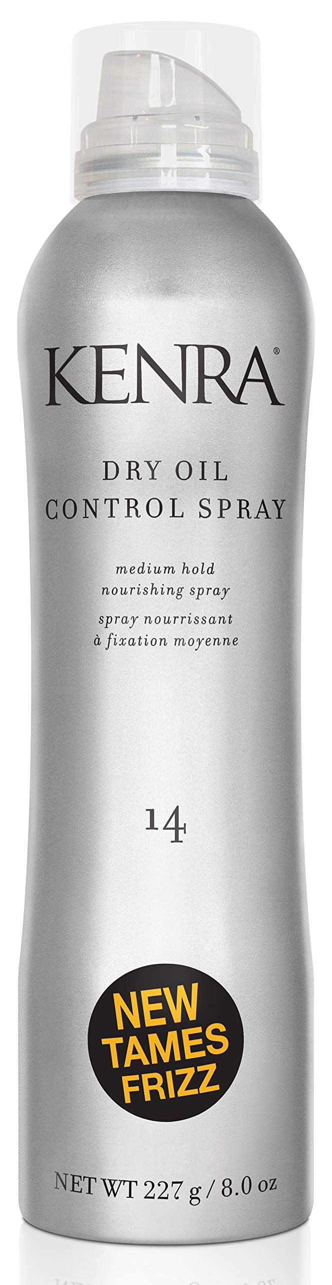Kenra dry oil control spray front packaging shows product and brand benefits