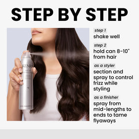 Kenra dry oil control spray on hair after application showing smooth finish