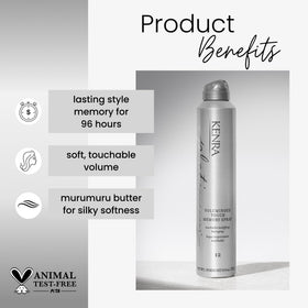 Kenra close-up of fine mist spray delivering even coverage and control