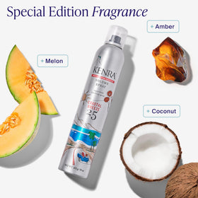 Kenra fragrance notes art showing coconut melon amber scent benefit
