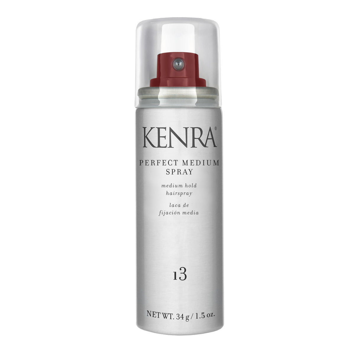 Kenra front packaging showing medium hold and travel size benefit
