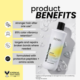 Kenra close-up label detailing peptides and sulfate-free formula benefit
