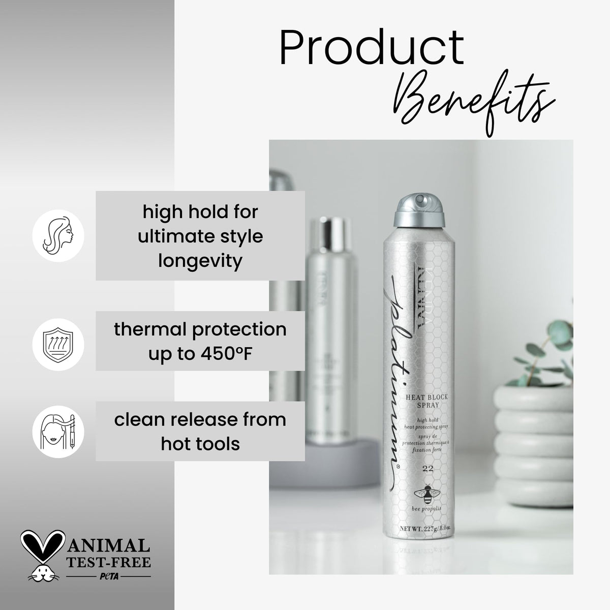 Kenra label closeup highlights Bee Propolis ingredient and protection