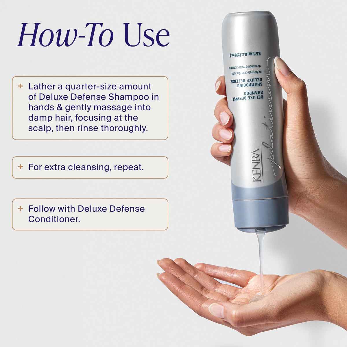 Close-up of Kenra product label and ingredient block emphasizing the sulfate-free and protection claims