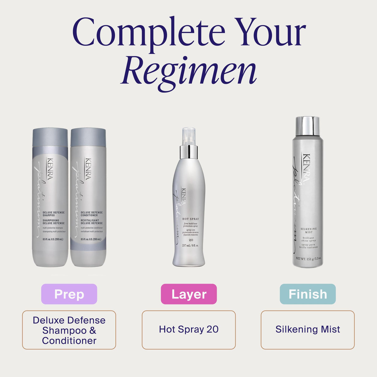 Kenra Platinum on bathroom counter in styling routine showing salon-quality benefit