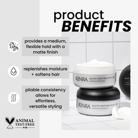 Kenra open jar showing matte putty texture for easy application and pliability